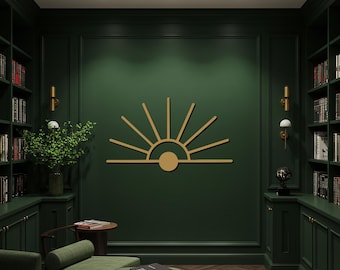Art mural en métal au lever du soleil, décoration de soleil minimaliste, sculpture en métal moderne pour maisons bohèmes, décoration inspirée du soleil pour des intérieurs chaleureux et lumineux