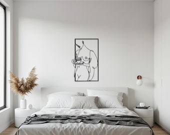 Lijnkunst vrouw metalen muurkunst, minimalistisch vrouwelijk lichaam muur decor, abstract metalen kunstwerk, moderne slaapkamer decoratie, cadeau voor haar, naakt kunst