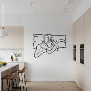 Abstrakte Paar-Metallwand-Kunst, romantische Schlafzimmer-Wand-Dekor, moderne Linie Kunst-Skulptur, minimalistisches Liebes-Design, Hochzeits- oder Jahrestagsgeschenk Bild 6