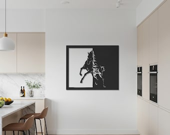 Art mural en métal cheval, décoration murale minimaliste en acier silhouette de cheval, accessoire mural équin moderne pour salon, chambre ou bureau