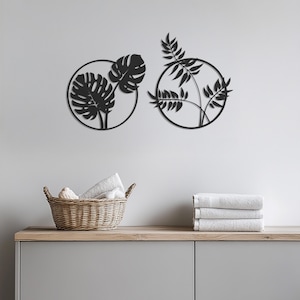 Leaf Wall Art, Metal Plant Decor, Modern Botanical Wall Art, Minimalist Leaves Metal Wall Hanging, Tropical Boho Home Decor for Living Room