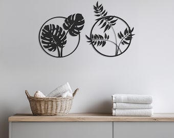 Leaf Wall Art, Metal Plant Decor, Modern Botanical Wall Art, Minimalist Leaves Metal Wall Hanging, Tropical Boho Home Decor for Living Room