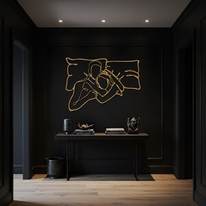Abstrakte Paar-Metallwand-Kunst, romantische Schlafzimmer-Wand-Dekor, moderne Linie Kunst-Skulptur, minimalistisches Liebes-Design, Hochzeits- oder Jahrestagsgeschenk Bild 2