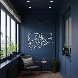Abstrakte Paar-Metallwand-Kunst, romantische Schlafzimmer-Wand-Dekor, moderne Linie Kunst-Skulptur, minimalistisches Liebes-Design, Hochzeits- oder Jahrestagsgeschenk Bild 3