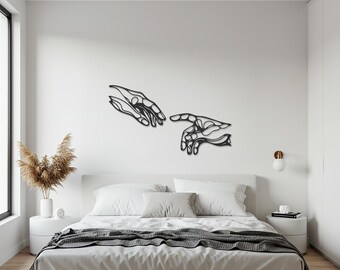 Modern abstract handsilhouet metalen muurkunst, minimalistische lijnkunst sculptuur, elegante zwarte muurhanger voor eigentijds interieur