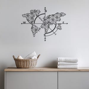 Weltkarte Kompass Metall Wandkunst, geometrische Weltkarte Dekor, moderne Wandbehang, Reise-Liebhaber Geschenk, Metall Kompass Wandkunst für Zuhause,Wandkunst