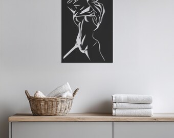 Abstract vrouwelijk lichaam metalen muurkunst, moderne vrouw silhouet muur decor, moderne minimalistische naakt metal art, slaapkamer woonkamer muur hangend
