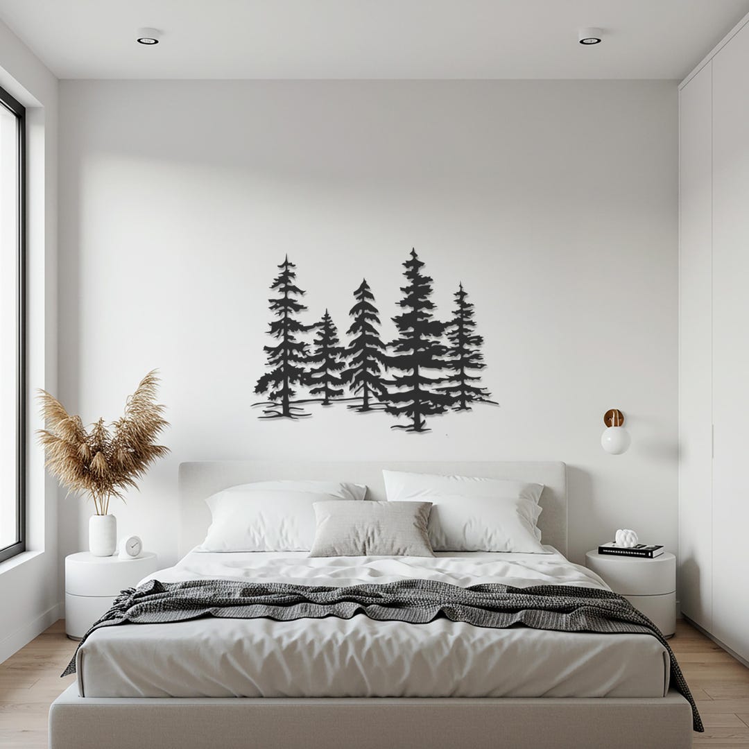 Pine Tree Metal Wall Art, Nature Forest Silhouette Metal Wall Decor ...