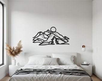 Metalen muurkunst berg, landschap natuur decor, minimalistische avontuurlijke sculptuur, rustieke cabine muur hangen, moderne woonkamerdecoratie