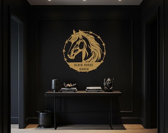 Enseigne en métal personnalisée ranch de chevaux, art mural personnalisé pour écurie, décoration en métal nom de la ferme, enseigne silhouette cheval western, cadeau déco de grange