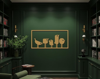 Metal Wall Art Bird Family, minimalistisch silhouet vogeldecor, zwart ijzeren muursculptuur, modern vogelkunstwerk, hedendaags metaldesign