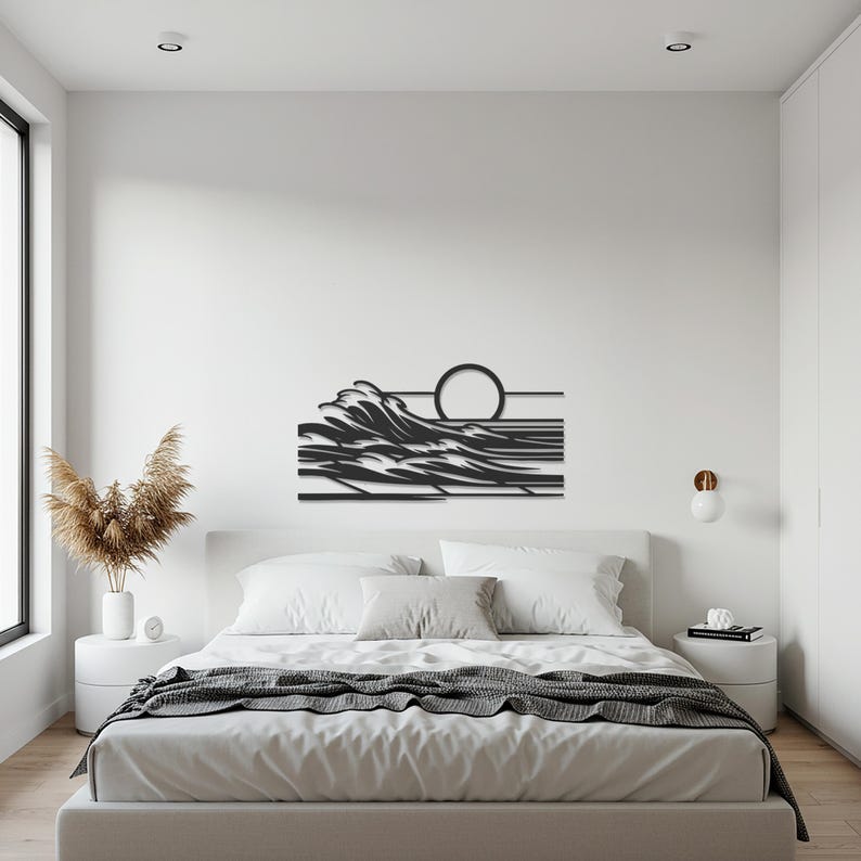 Ocean Wave Metal Wall Art, Minimalist Coastal Steel Wall Decor, Modern ...