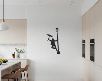 Tanzen im Regen Metallwandkunst, Singen im Regen inspirierte Metallwanddekor, einzigartiges Geschenk für Musik- und Theaterliebhaber, Wohnakzent