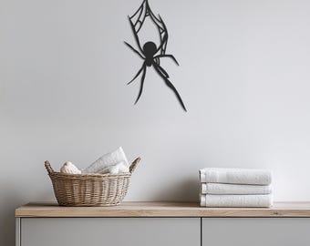 Metal Spider Wall Art, Black Spider Halloween Decor, Creepy Spider Web Metal Sign, Modern Gothic Wall Sculpture, Unique Arachnid Home Accent