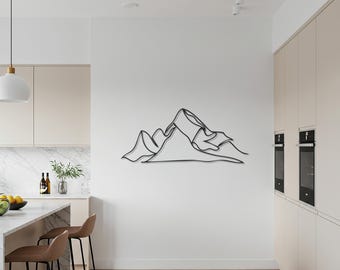 Metallväggdekor med linjekonst, berg, modern abstrakt väggkonst för vardagsrum, sovrum, kontor och äventyrsälskare, minimalistisk heminredning