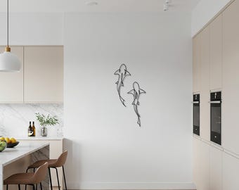 Art mural moderne en métal représentant un dauphin, décoration murale minimaliste inspirée de l'océan, design marin unique fait main pour les amoureux de la mer et les maisons côtières