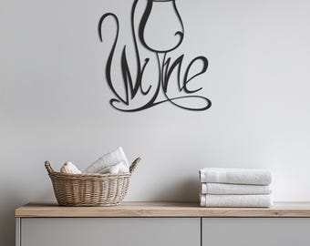 Art mural vin, enseigne en métal, décoration de cuisine moderne en verre à vin, typographie en métal à suspendre pour bar ou cave à vin, cadeau pour amateur de vin, art mural