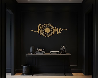Zonnebloem thuis metalen muurkunst, goud ijzeren entreebord voor housewarming, moderne boerderij script decor voor hal of woonkamer