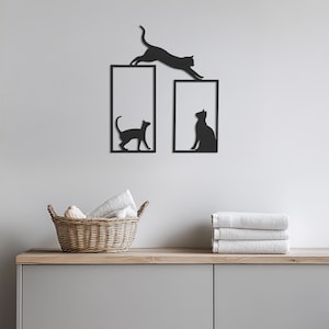 Cat Metal Wall Art Set, Minimalist Cat Wall Decor, Kitty Lover Gift, 3 Piece Cat Silhouette Metal Sign,Modern Pet Home Wall Hanging,Wall Art