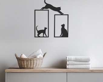 Cat Metal Wall Art Set, Minimalist Cat Wall Decor, Kitty Lover Gift, 3 Piece Cat Silhouette Metal Sign,Modern Pet Home Wall Hanging,Wall Art