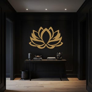Decorazione murale in metallo raffigurante il loto, arredamento moderno per la sala yoga, cartello da parete con fiori zen, arredamento spirituale per la casa, loto in metallo nero, arazzo da parete in metallo con cornice