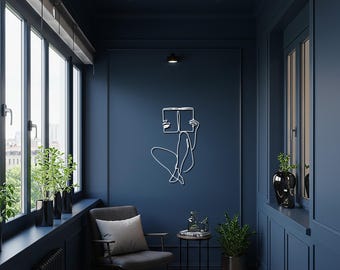 Metal Sign, Line Art Decor, Girl Reading Art, Minimalist Gift, Book Lover Wall Decor, Bedroom Decor, Study Decor, Feminine Gift