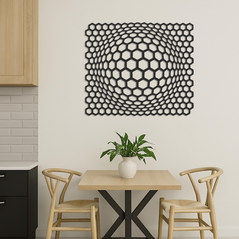 Modern Hexagon 3D Optical Illusion Wall Art Geometric Honeycomb Metal modern-hexagon-3d-optical-illusion-wall-art-geometric-honeycomb-metal