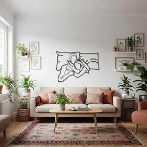 Abstrakte Paar-Metallwand-Kunst, romantische Schlafzimmer-Wand-Dekor, moderne Linie Kunst-Skulptur, minimalistisches Liebes-Design, Hochzeits- oder Jahrestagsgeschenk Bild 4
