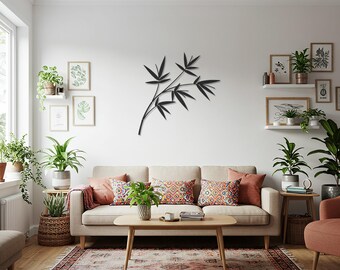 Bamboo Metal Wall Art, Modern Gift, Nature Wall Decor, Minimalist Gift, Bamboo Branch Art, Home Wall Art, Greenery Accent, Living Room Decor