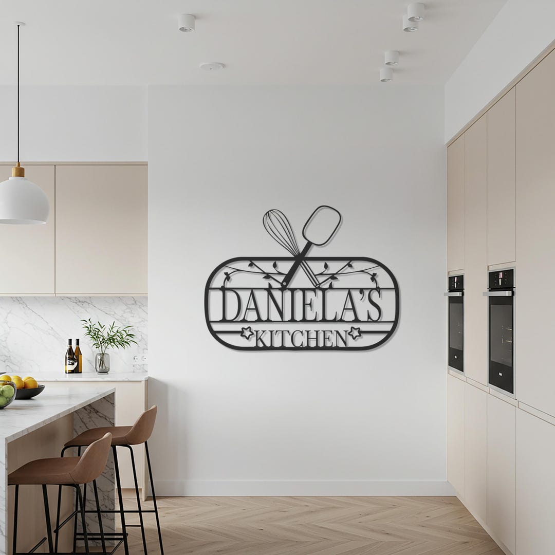 Custom Kitchen Name Sign, Personalized Metal Wall Art, Modern Cooking ...