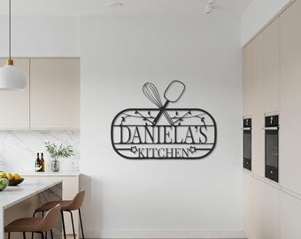 Custom Kitchen Name Sign, Personalized Metal Wall Art, Modern Cooking Decor, Gift for Chef, Culinary Wall Hanging, Rustic Kitchen Sign
