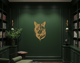 Metalen muurkunst kat, modern kattengeïnspireerd decor, stalen muurhanger dierenliefhebber, elegant kattengezichtontwerp voor thuis, cadeau of kantoor