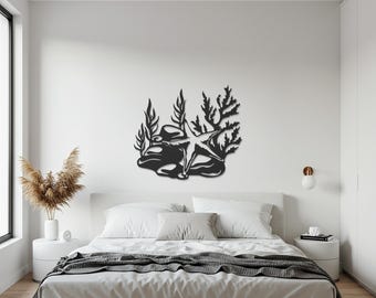 Arte de pared de metal con corales y estrellas de mar, decoración inspirada en la vida marina náutica, detalle de arrecife submarino para casas de playa e interiores costeros.