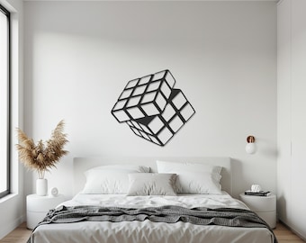 Rubik’s Cube Metal Wall Art, Geometric 3D Puzzle Decor, Modern Minimalist Cube Sculpture, Gamer Gift, Contemporary Home Wall Accent