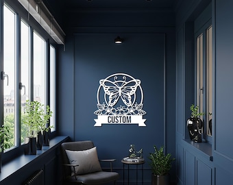 Metalen muurkunst vlinder met aangepaste tekst, elegante, op de natuur geïnspireerde vlindermuurdecoratie, gepersonaliseerd metalen accent voor huis en tuin