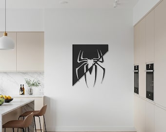 Art mural en métal avec araignée, motif géométrique moderne en forme d'araignée, décoration murale unique en acier faite main, cadeau sculpture décorative audacieux pour la maison