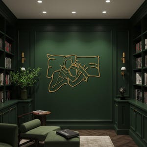 Abstrakte Paar-Metallwand-Kunst, romantische Schlafzimmer-Wand-Dekor, moderne Linie Kunst-Skulptur, minimalistisches Liebes-Design, Hochzeits- oder Jahrestagsgeschenk Bild 5