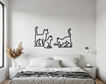 Playful Cat Trio Metal Wall Art, Modern Black Cat Silhouette, Minimalist Animal Wall Décor, Perfect Gift for Cat Lovers and Home Interiors