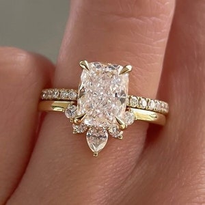 Crushed Iced Elongated Modified Cushion Ethical Diamond Wedding Ring,GIA/IGI Certified Lab Grown Diamond Solitaire With Accent Ring For Her