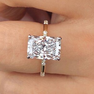 Minimalist Two Tone Radiant Cut Lab Grown IGI/GIA Diamond Engagement Ring For Women.