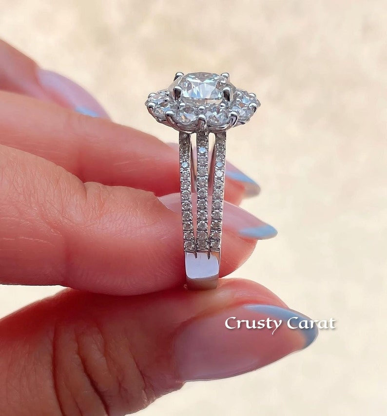 1CT Lab Grown Engagement Ring, Rond Brilliant White Gold Ring, Art Deco ...