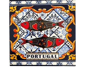 Portuguese Tile with Hanging Piece Handcrafted Wall Decor