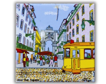 Portuguese Tiles with Monuments, Lisbon Streets and Tram - Traditional Art of Portugal Wall Decor