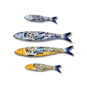 Set of Portuguese Ceramic Sardines painted like Portuguese Tiles - Wall Decor Handmade in Portugal