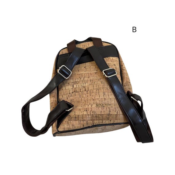 Portugal Cork Fabric Azulejo ceramic Tile Pattern Faux Leather Trim Backpack Vegan Cork Backpack, Azulejo Tile Print, Eco Friendly  main image 2