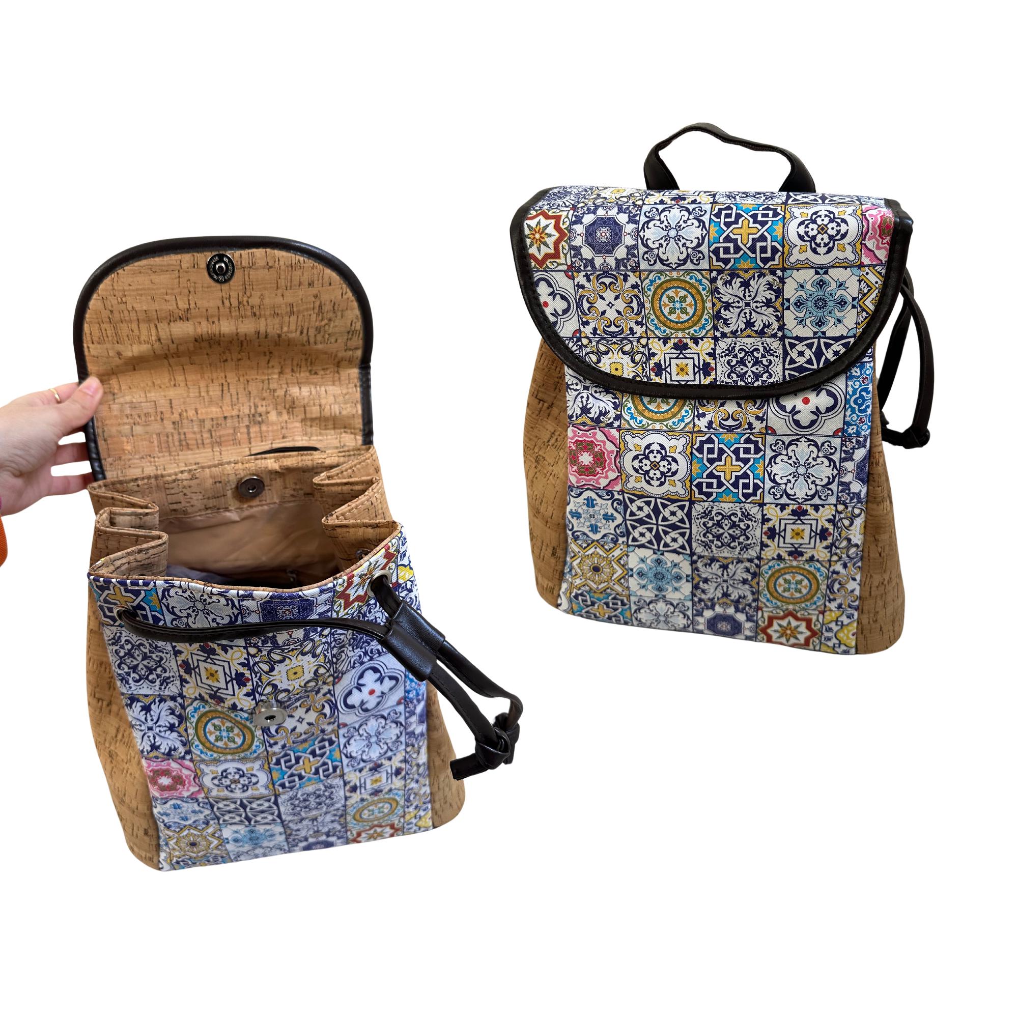 Cork Backpack With Traditional Portuguese Tile Pattern  display picture 3