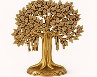 Brass Kalpavriksha Tree Showpiece | 100% Pure Brass Tree of Life | Vastu Good Luck Decor | Feng Shui Gift | Handmade Spiritual Home Decor