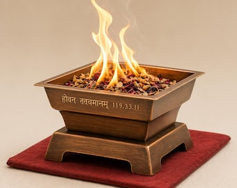 Brass Havan Kund with Spoon for Puja Rituals | Handmade Yagna Fire Bowl | Spiritual Meditation Decor | SoulMedicCo