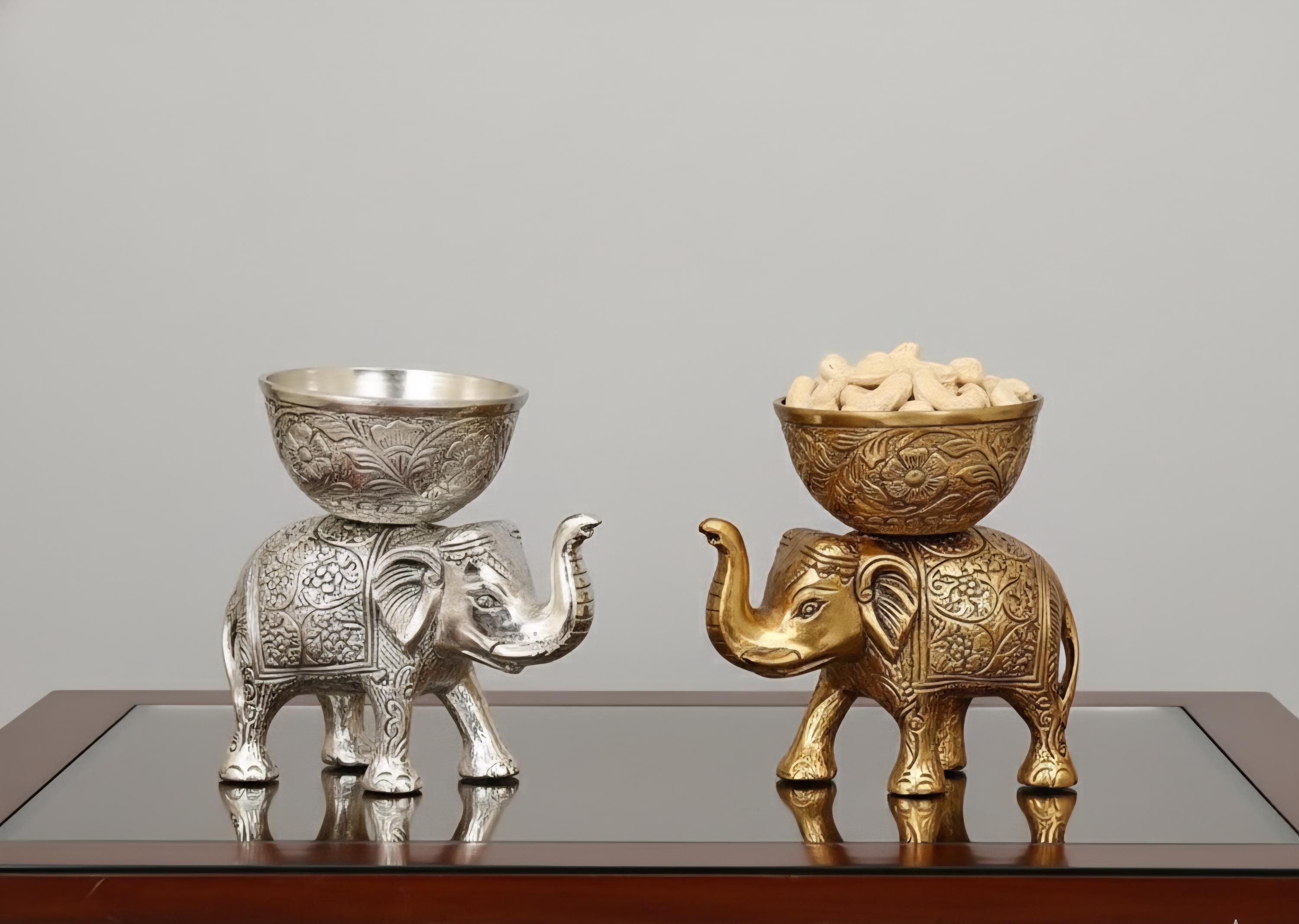 Bougeoir éléphant Double Tête - Fait Main Ancien - Design Unique - Occasion