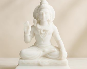 Handcarved Marble Shiv Idol | 6 Inch Mahadev Statue | Meditation Decor | Home Temple Murti | SoulMedicco